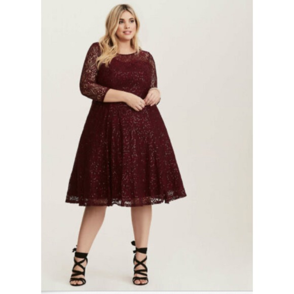 Torrid Dresses & Skirts - TORRID Sequin lace Skater Dress Merlot